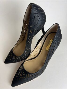 BCBGeneration Black Laser-Cut Pointed High Heel Pumps